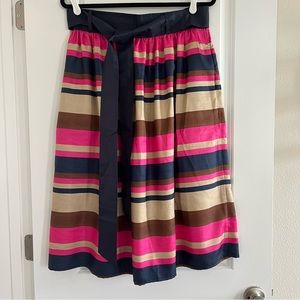 eshakti Navy, Hot Pink, Brown & Cream Striped Midi Skirt
